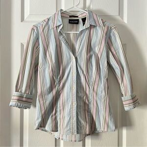 New York & Company Multicolor Stripe Button Up Top